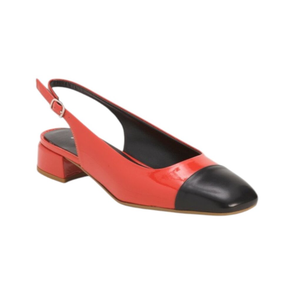 MIRROR Black/Orange Leather Cap Toe Slingback Shoes